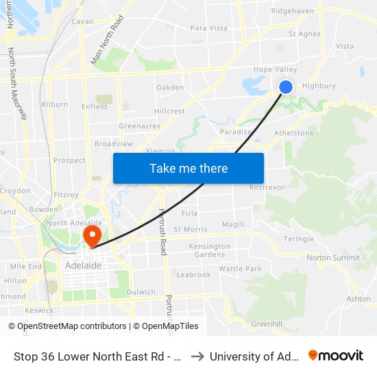 Stop 36 Lower North East Rd - East side to University of Adelaide map