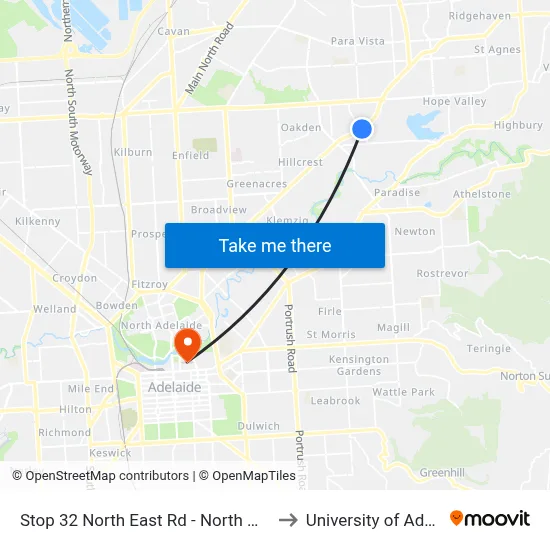 Stop 32 North East Rd - North West side to University of Adelaide map