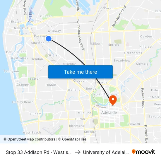 Stop 33 Addison Rd - West side to University of Adelaide map