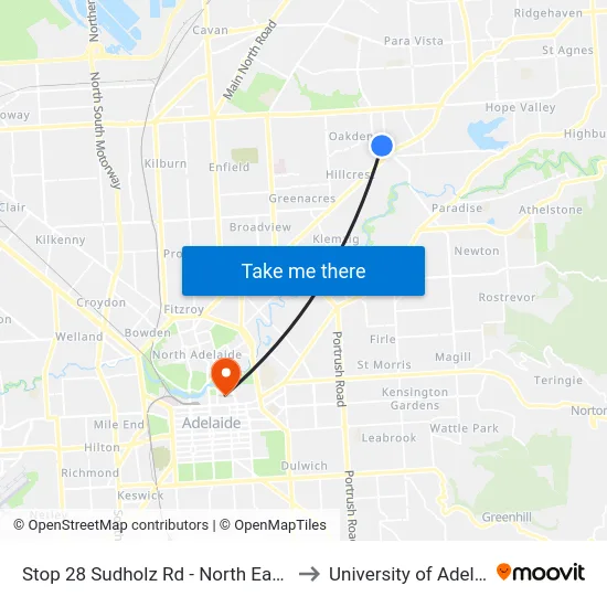 Stop 28 Sudholz Rd - North East side to University of Adelaide map