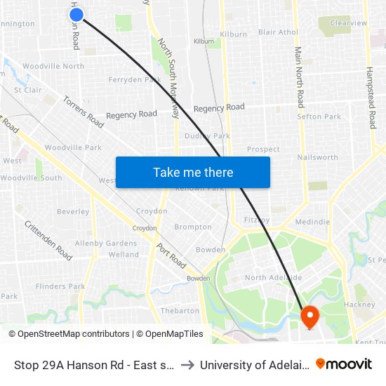 Stop 29A Hanson Rd - East side to University of Adelaide map