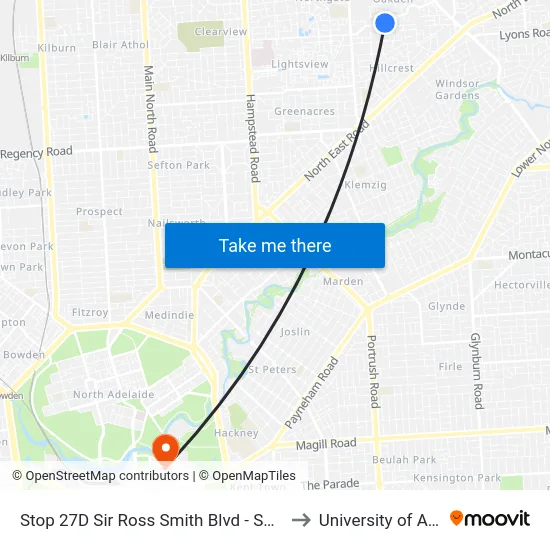 Stop 27D Sir Ross Smith Blvd - South East side to University of Adelaide map
