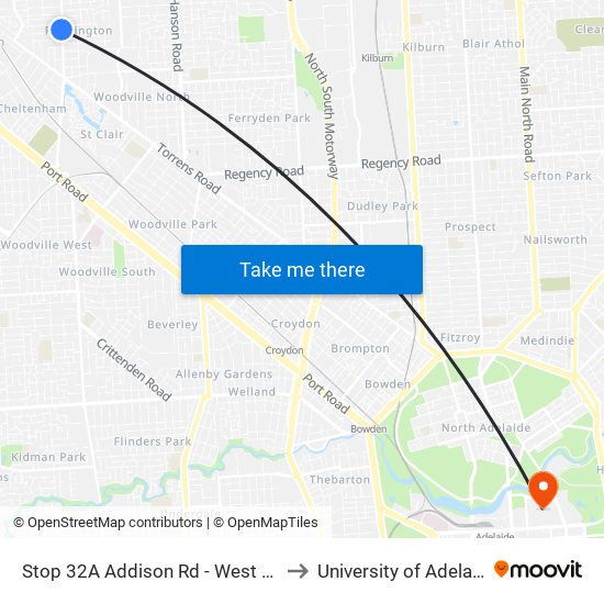 Stop 32A Addison Rd - West side to University of Adelaide map