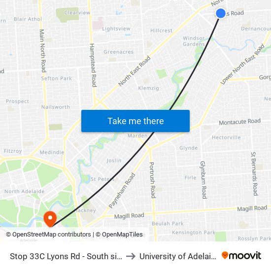 Stop 33C Lyons Rd - South side to University of Adelaide map