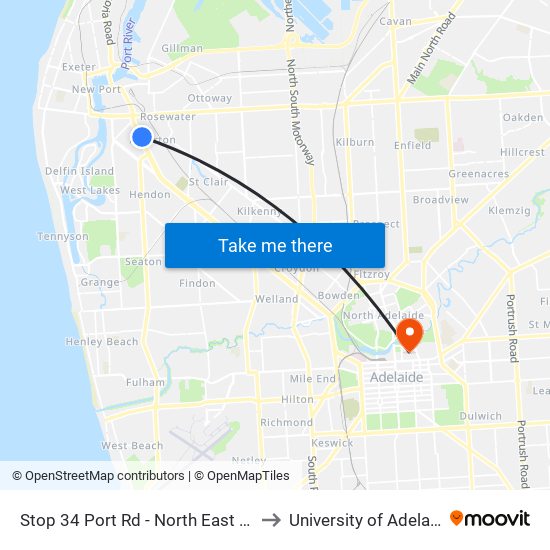 Stop 34 Port Rd - North East side to University of Adelaide map