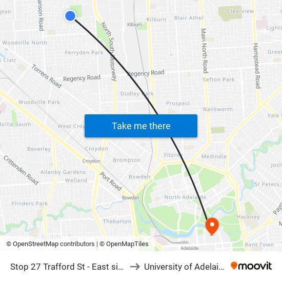 Stop 27 Trafford St - East side to University of Adelaide map