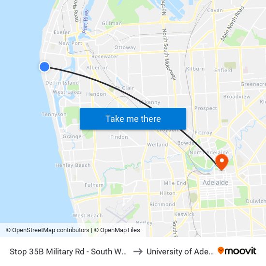 Stop 35B Military Rd - South West side to University of Adelaide map