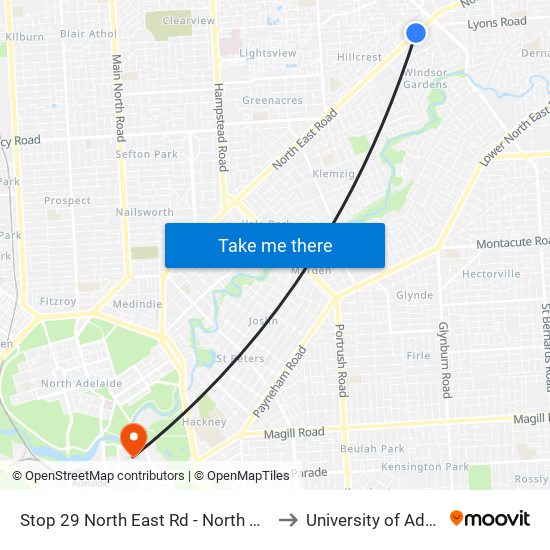 Stop 29 North East Rd - North West side to University of Adelaide map