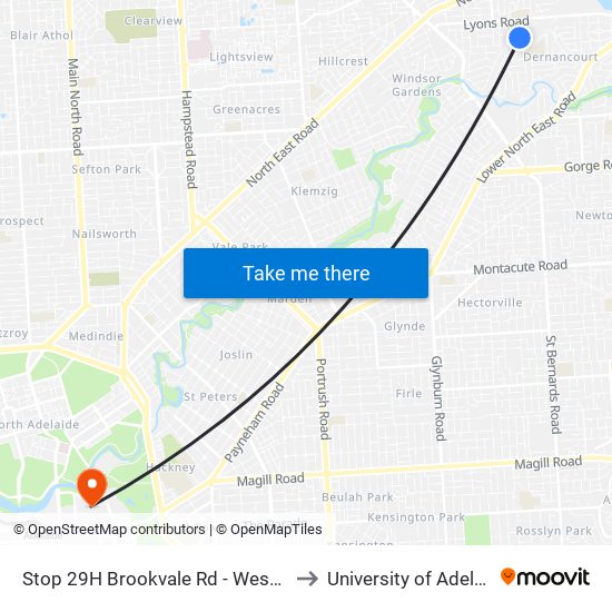 Stop 29H Brookvale Rd - West side to University of Adelaide map