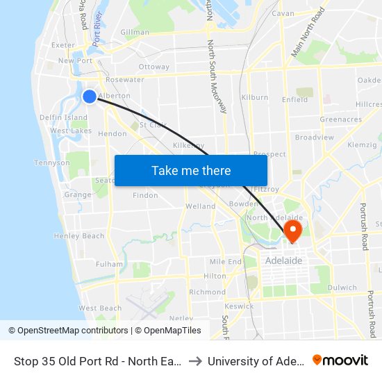 Stop 35 Old Port Rd - North East side to University of Adelaide map