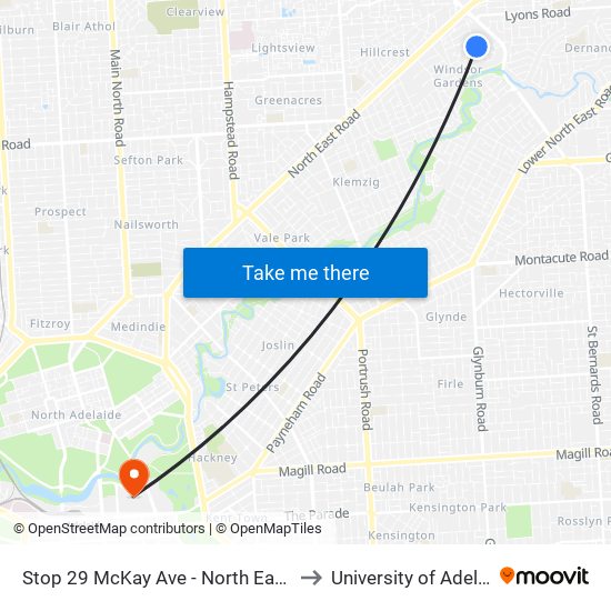 Stop 29 McKay Ave - North East side to University of Adelaide map