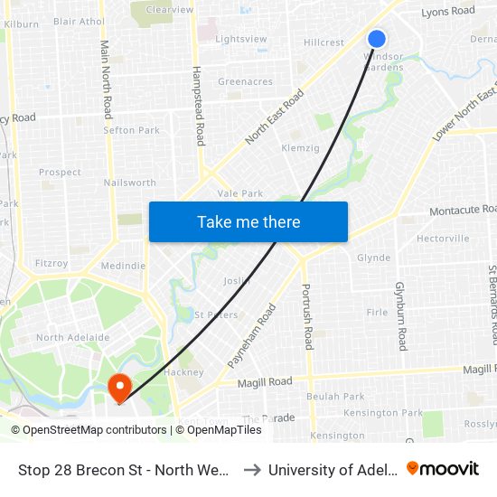 Stop 28 Brecon St - North West side to University of Adelaide map