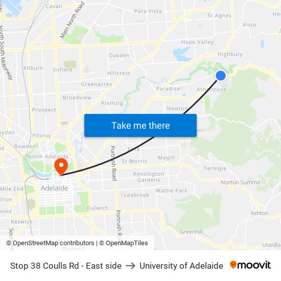 Stop 38 Coulls Rd - East side to University of Adelaide map