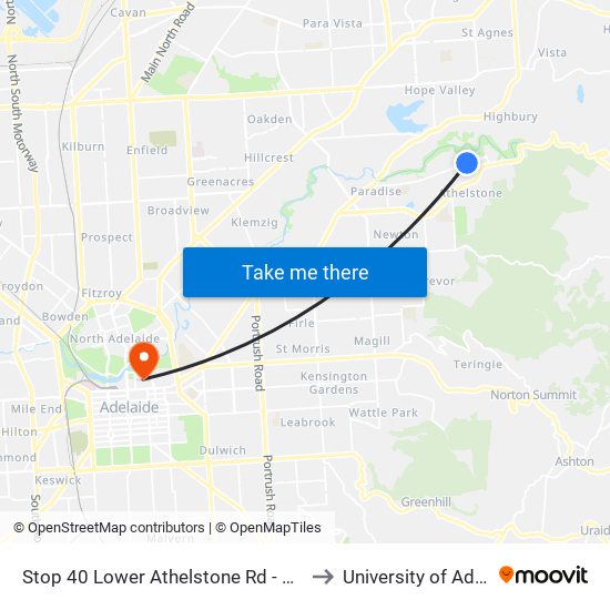 Stop 40 Lower Athelstone Rd - North side to University of Adelaide map