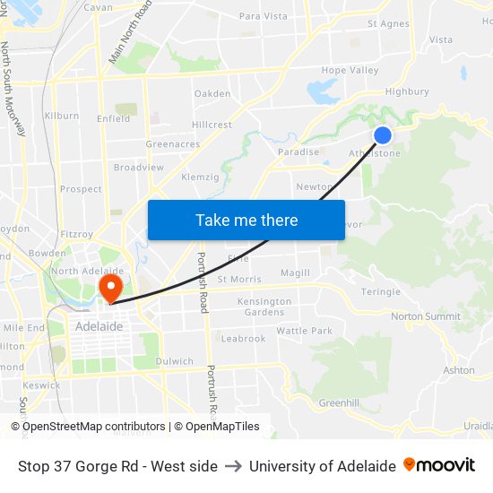 Stop 37 Gorge Rd - West side to University of Adelaide map