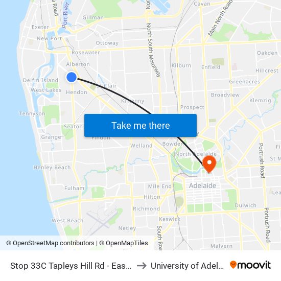 Stop 33C Tapleys Hill Rd - East side to University of Adelaide map