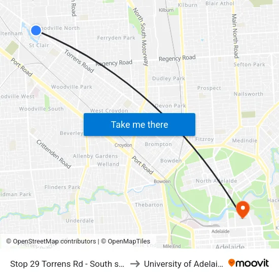Stop 29 Torrens Rd - South side to University of Adelaide map