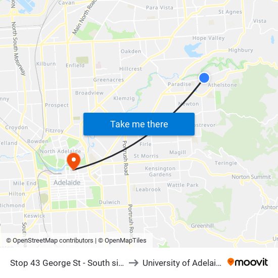 Stop 43 George St - South side to University of Adelaide map