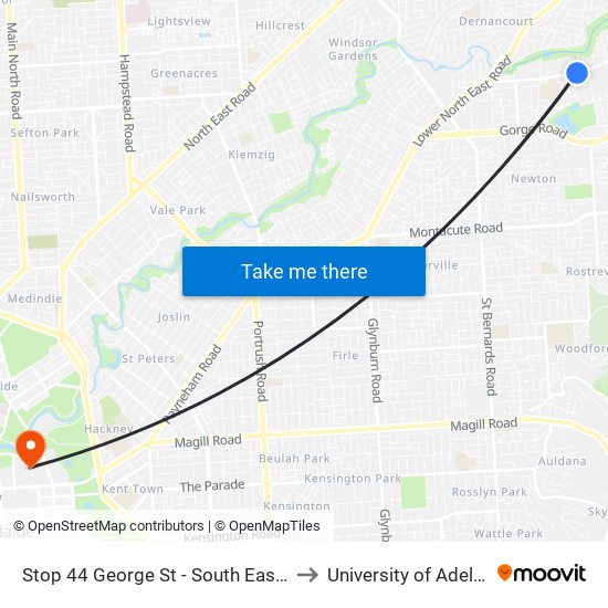 Stop 44 George St - South East side to University of Adelaide map