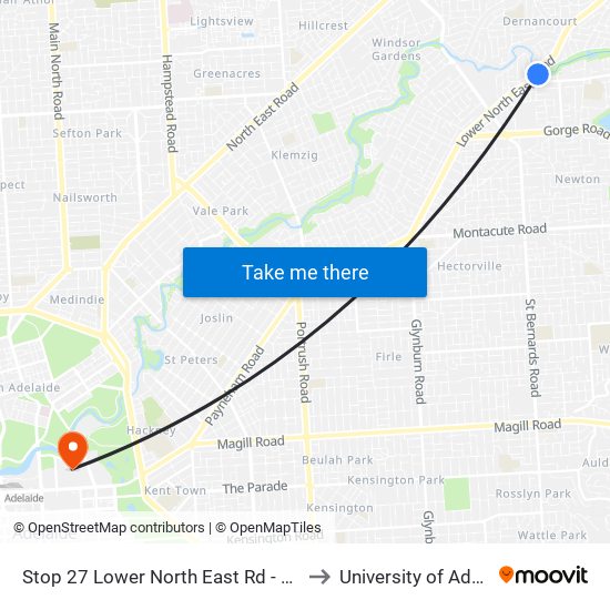 Stop 27 Lower North East Rd - East side to University of Adelaide map