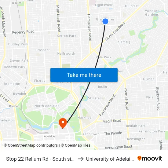 Stop 22 Rellum Rd - South side to University of Adelaide map