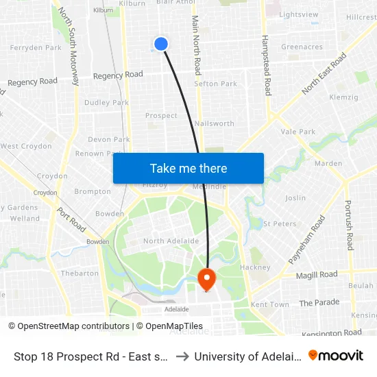Stop 18 Prospect Rd - East side to University of Adelaide map