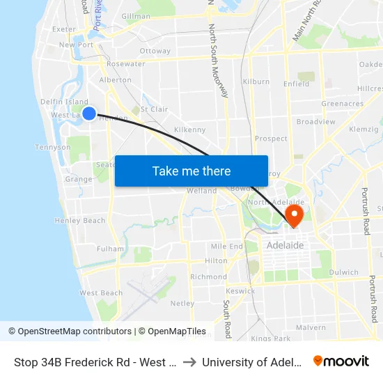 Stop 34B Frederick Rd - West side to University of Adelaide map