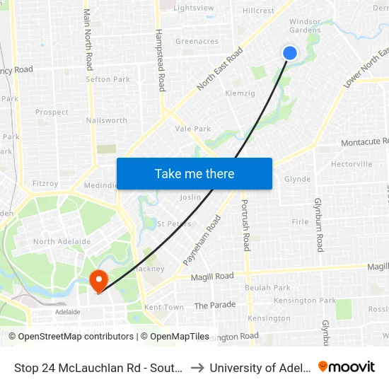 Stop 24 McLauchlan Rd - South side to University of Adelaide map