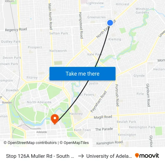 Stop 126A Muller Rd - South side to University of Adelaide map
