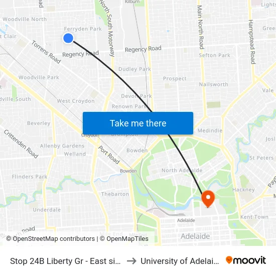 Stop 24B Liberty Gr - East side to University of Adelaide map