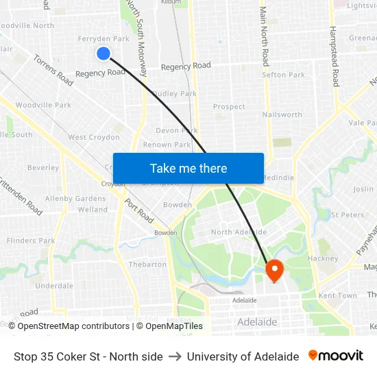 Stop 35 Coker St - North side to University of Adelaide map