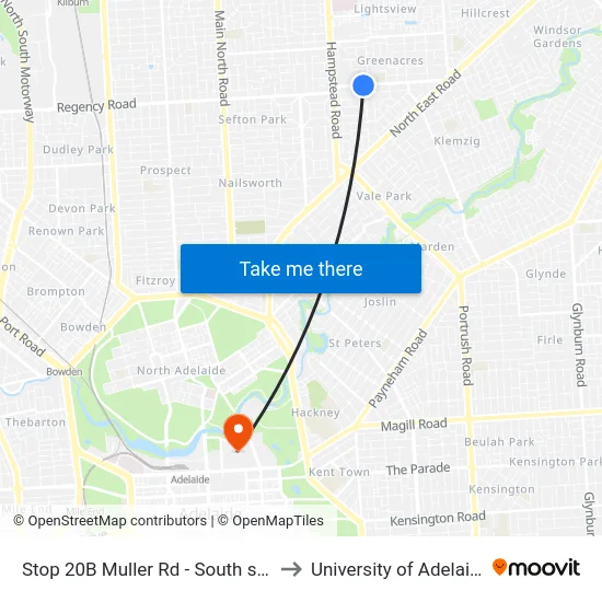 Stop 20B Muller Rd - South side to University of Adelaide map