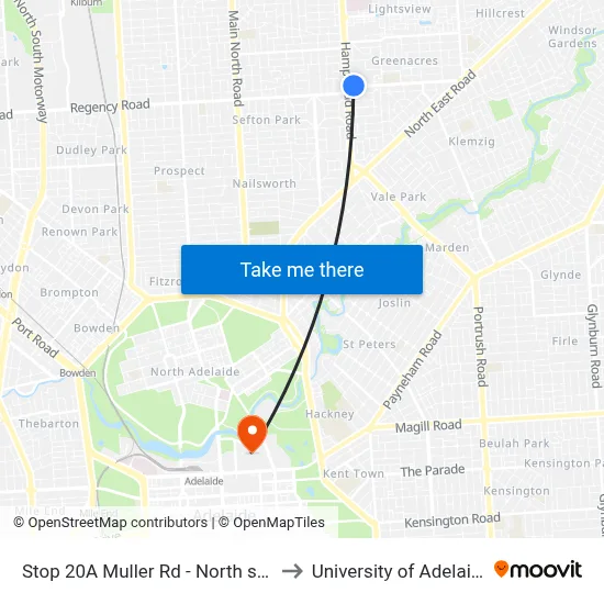 Stop 20A Muller Rd - North side to University of Adelaide map