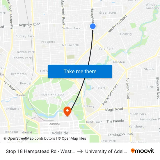 Stop 18 Hampstead Rd - West side to University of Adelaide map