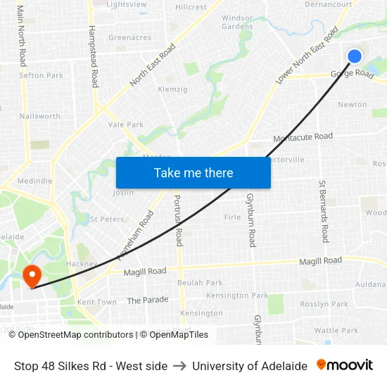 Stop 48 Silkes Rd - West side to University of Adelaide map