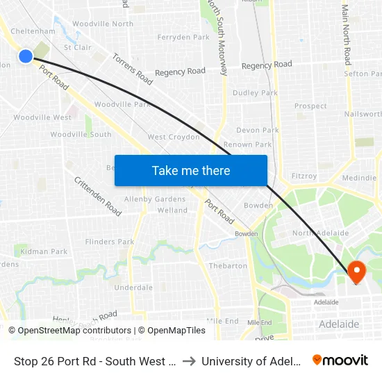 Stop 26 Port Rd - South West side to University of Adelaide map