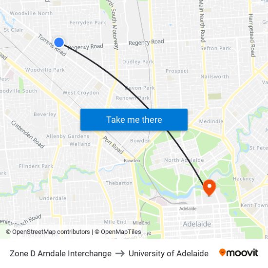 Zone D Arndale Interchange to University of Adelaide map