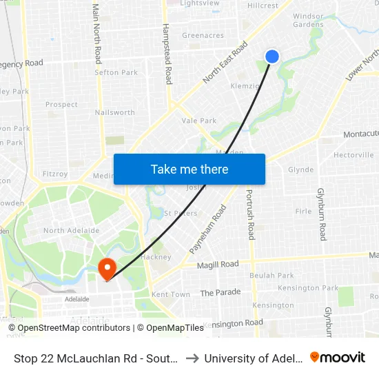 Stop 22 McLauchlan Rd - South side to University of Adelaide map