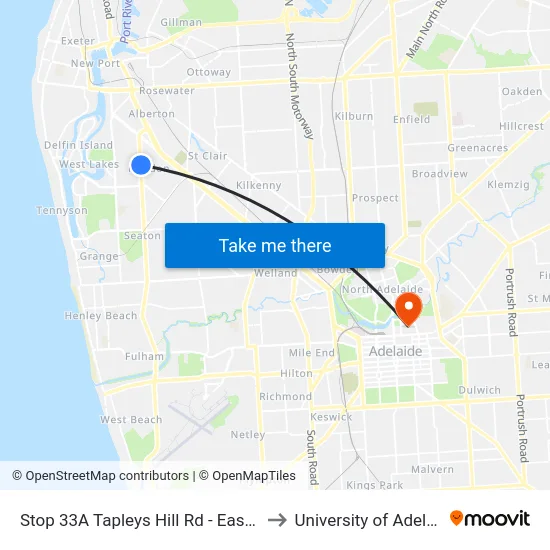 Stop 33A Tapleys Hill Rd - East side to University of Adelaide map