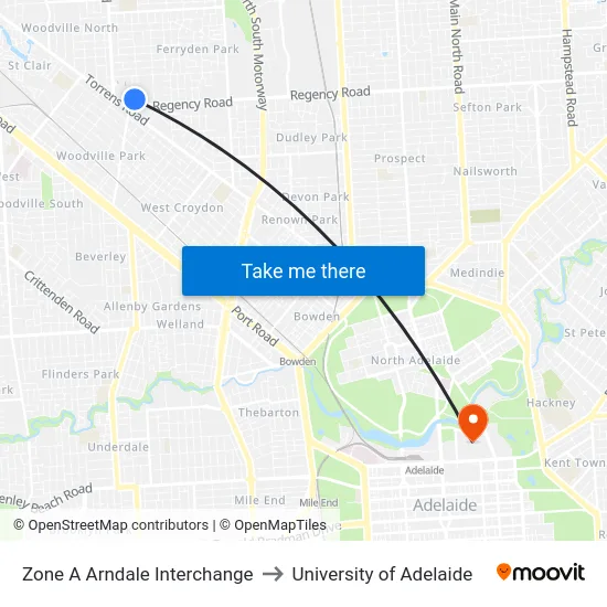 Zone A Arndale Interchange to University of Adelaide map