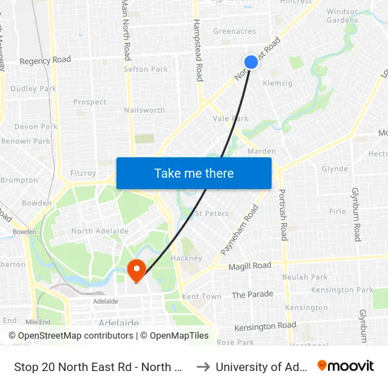 Stop 20 North East Rd - North West side to University of Adelaide map