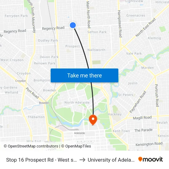 Stop 16 Prospect Rd - West side to University of Adelaide map