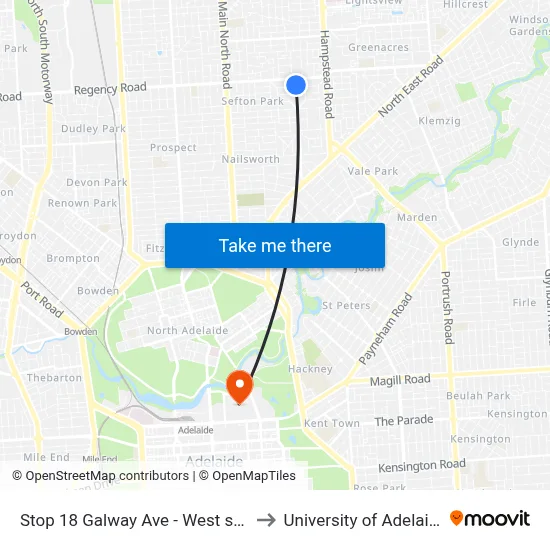 Stop 18 Galway Ave - West side to University of Adelaide map