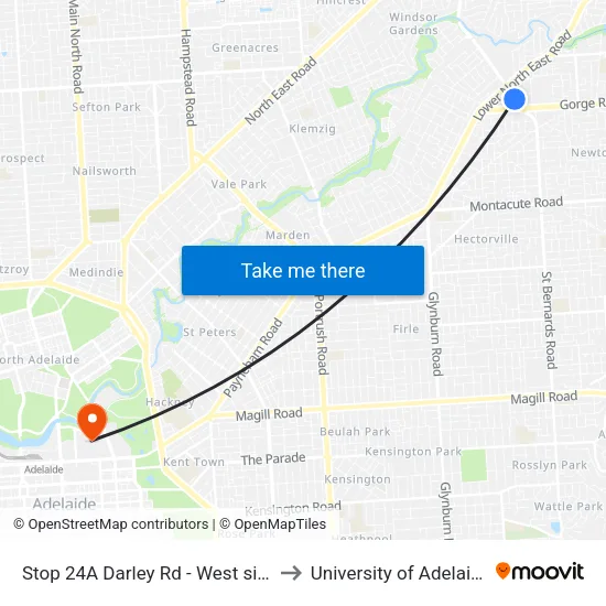 Stop 24A Darley Rd - West side to University of Adelaide map