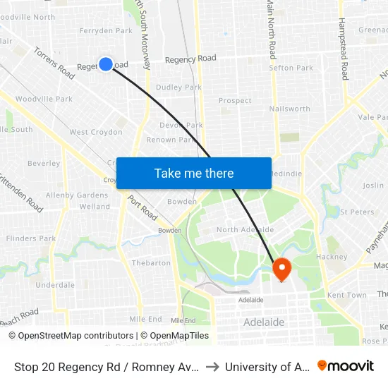 Stop 20 Regency Rd / Romney Ave - North side to University of Adelaide map