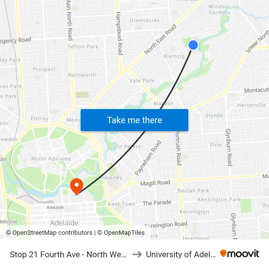 Stop 21 Fourth Ave - North West side to University of Adelaide map