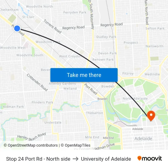 Stop 24 Port Rd - North side to University of Adelaide map
