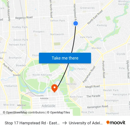 Stop 17 Hampstead Rd - East side to University of Adelaide map