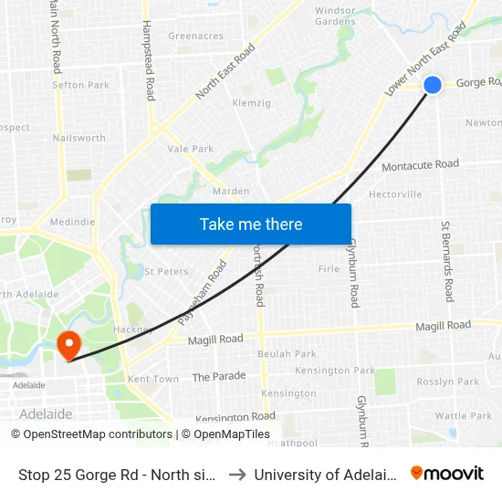 Stop 25 Gorge Rd - North side to University of Adelaide map