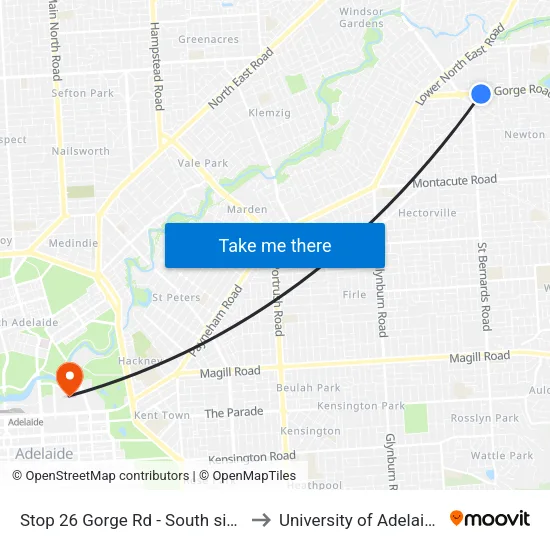 Stop 26 Gorge Rd - South side to University of Adelaide map